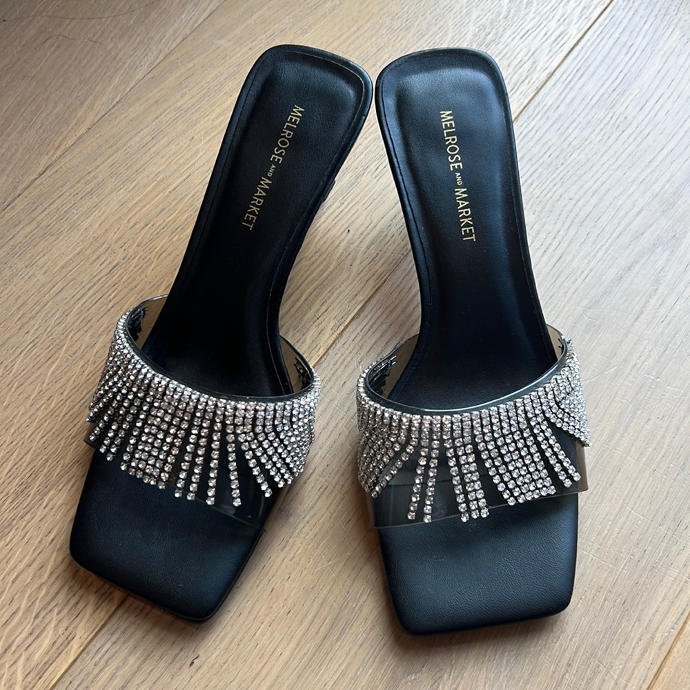 Melrose and Market Rhinestone Fringe Open-toed Kitten Heels size 6.5
